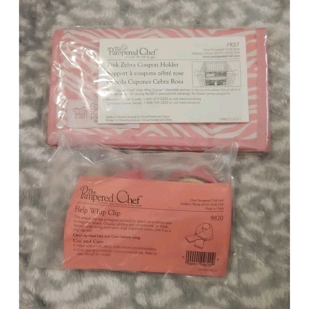 NIP Set Of Pampered Chef Help Whip Clip #9820 & Pink Zebra Coupon Holder #PR27
